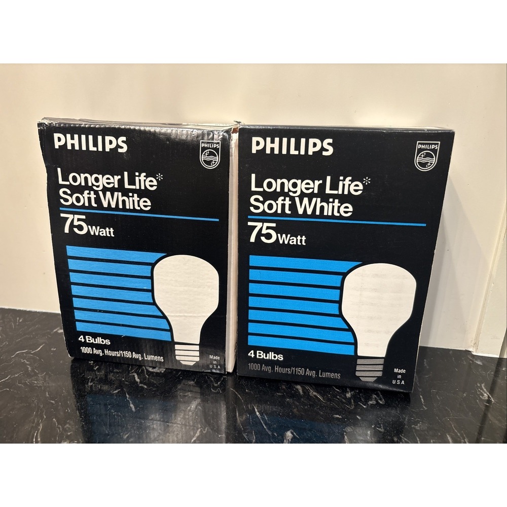 Philips 75W Soft White Longer Life Light Bulbs  2 Packs- 8 Bulbs- New